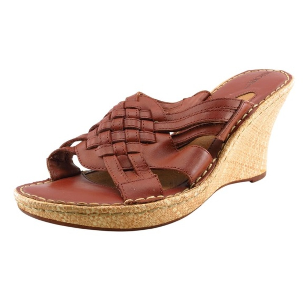 Cherokee Womens Sandals Size 9.5 Brown Leather Slide Wedge Casual Summer Shoe
